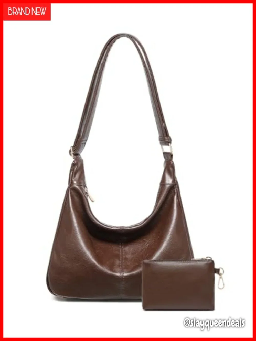 Vegan Leather Hobo Bag with Mini Purse, Slouchy Shoulder Crossbody Tote